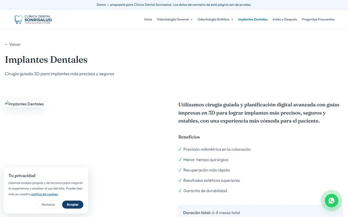 Demo Sonrisalud — página de implantes
