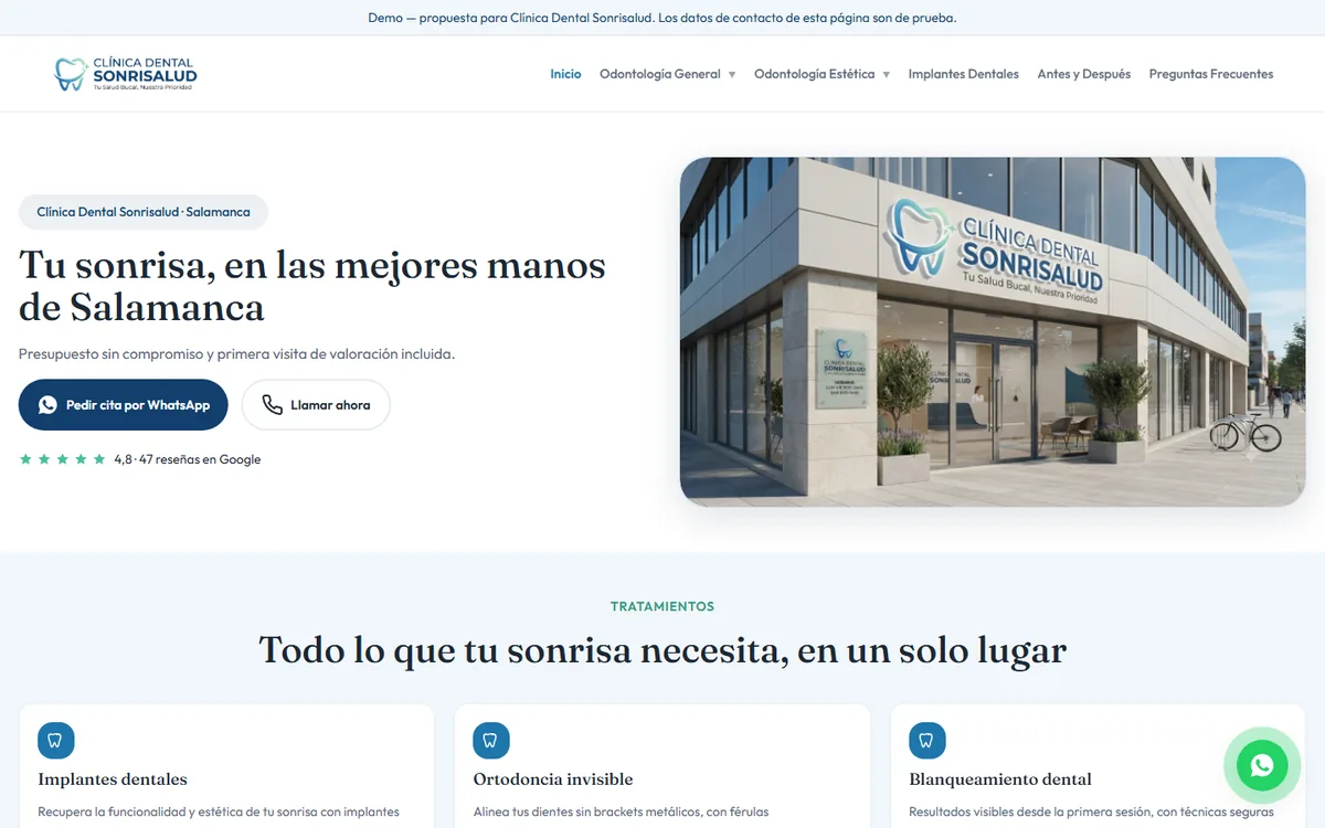 Demo real de una web para clínica dental vista en portátil